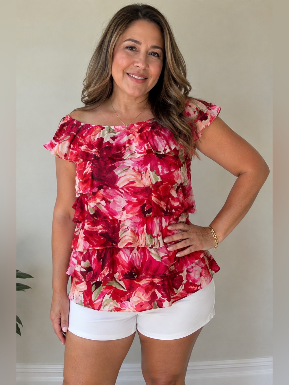 White House Black Market Off Shoulder Tiered Ruffle Blouse Black Sz Large